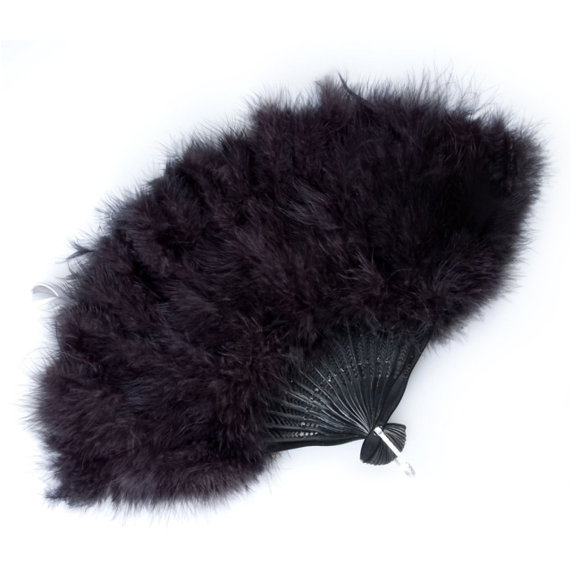 Stylish burlesque fan with black feathers. Exciting gothic accessory for Dark Queens