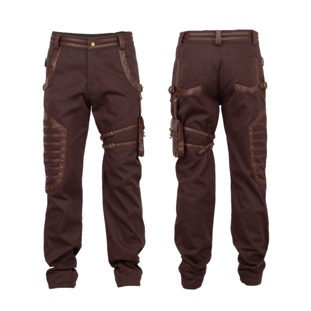 Braune Steampunk Hose mit abnehmbarer Tasche