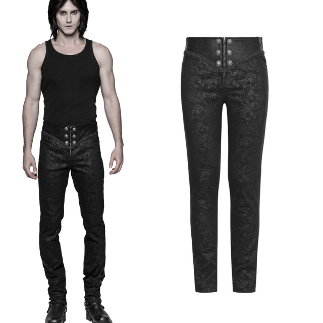 Narrow Punk Rave Pants Paladin with wide imitation leather waistband - size: L
