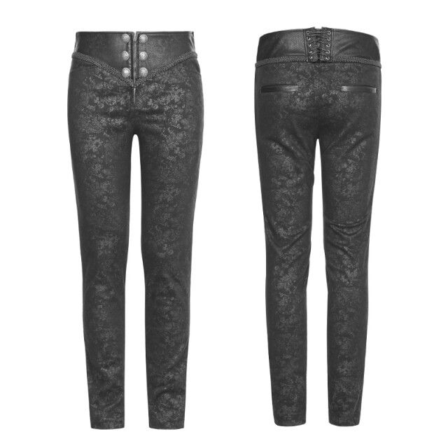 Narrow Punk Rave Pants Paladin with wide imitation leather waistband - size: XL