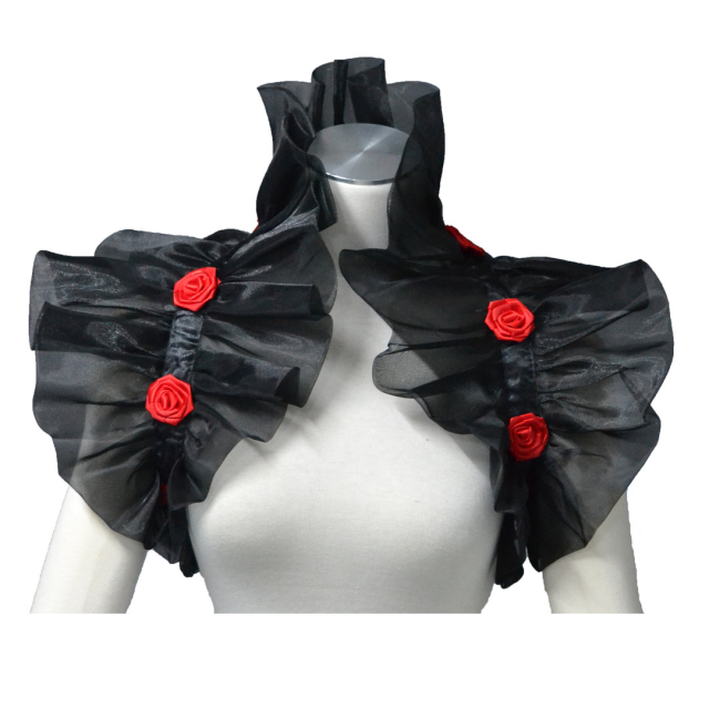 Burlesque Bolero Shrug Rosalie mit Blüten in Schwarz, weiß oder rot - Farbe: rot