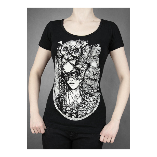 Gothic T-Shirt black "Rococo Lady with Cat" - size: S