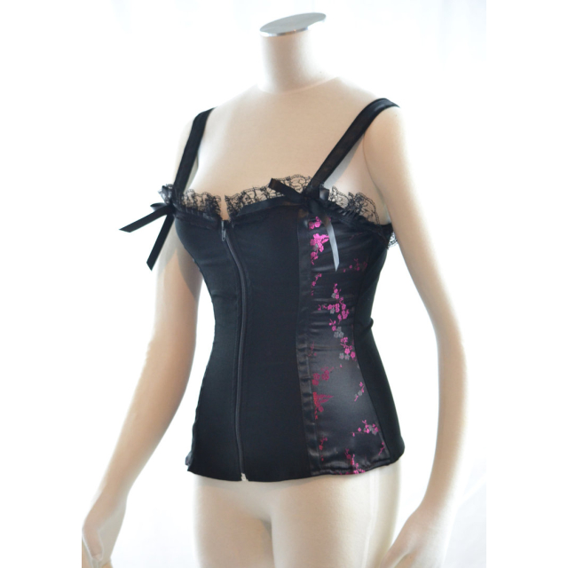 Black gothic corset top with satin insert and flowers....