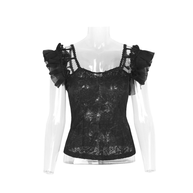 Punk-Rave T-390 semi-transparent gothic strap top with wing sleeves