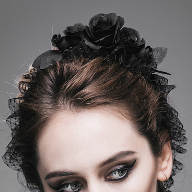 Hair circlet with black flowers