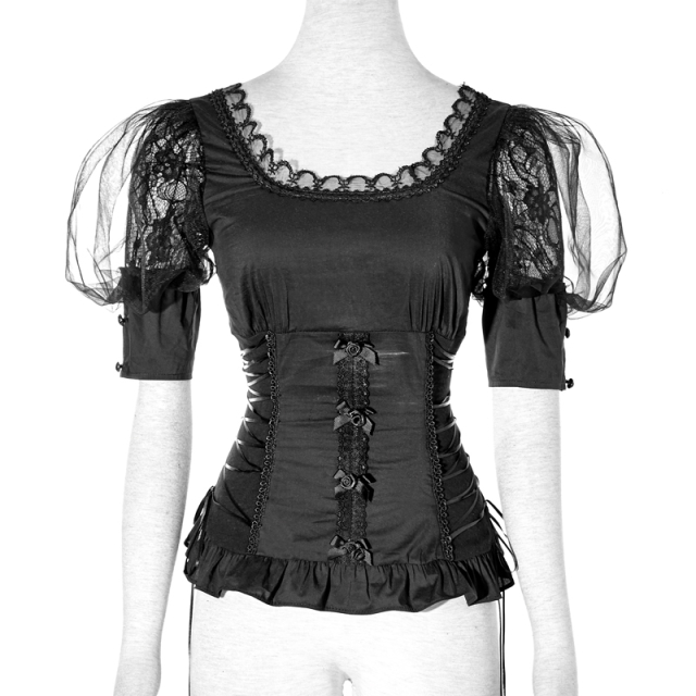 Punk-Rave LT-006 charming Lolita short sleeve blouse with puff sleeves. Black ladies gothic top