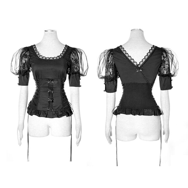 Gothic- / Lolita-Kurzarm-Blusen-Top - Größe: XL