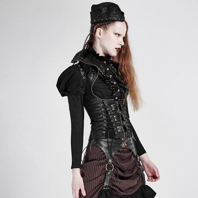 Gothic Steampunk Ladies Leather Vest Aouda