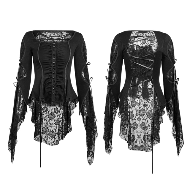 Punk-Rave Y-683 (BK) black gothic blouse with lace in victorian style.