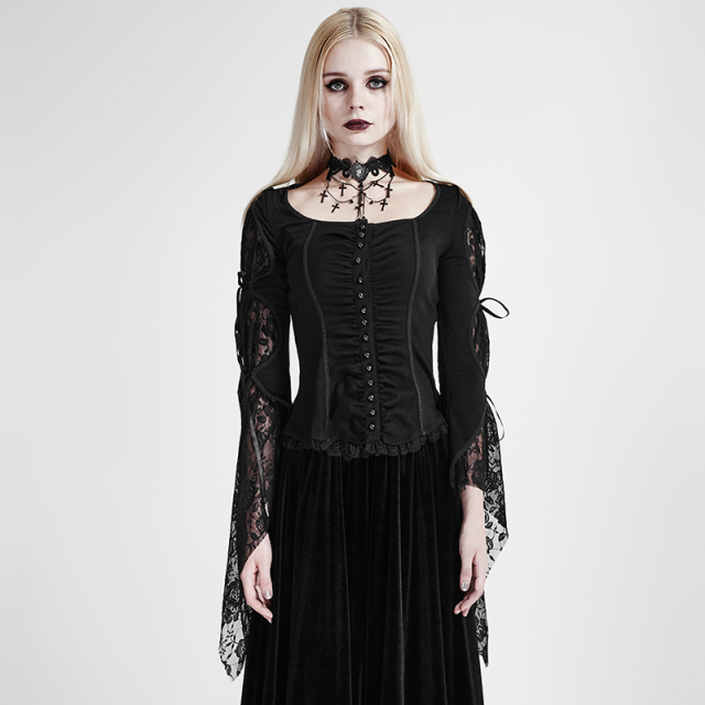Viktorianische / Gothic-Bluse Dark Amber mit Spitze - Größe: M
