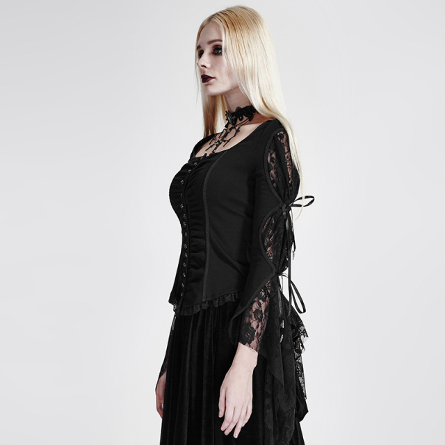 Viktorianische / Gothic-Bluse Dark Amber mit Spitze - Größe: M