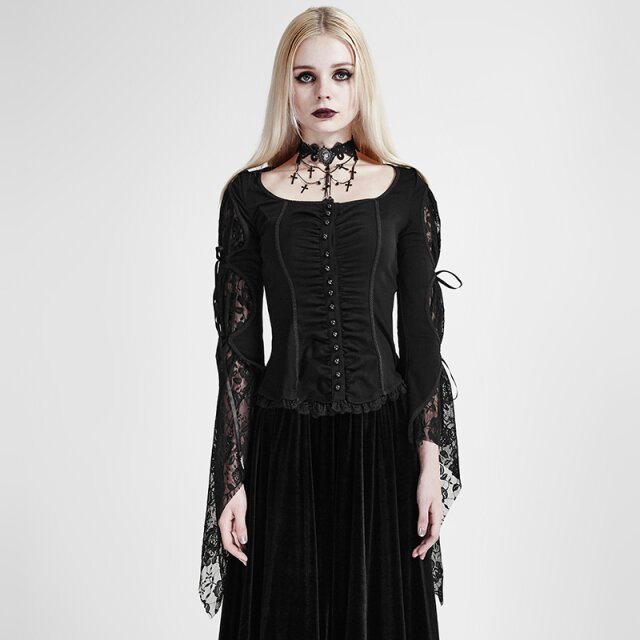 Victorian / Gothic Blouse Dark Amber with Lace - size: L