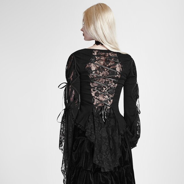Victorian / Gothic Blouse Dark Amber with Lace - size: L