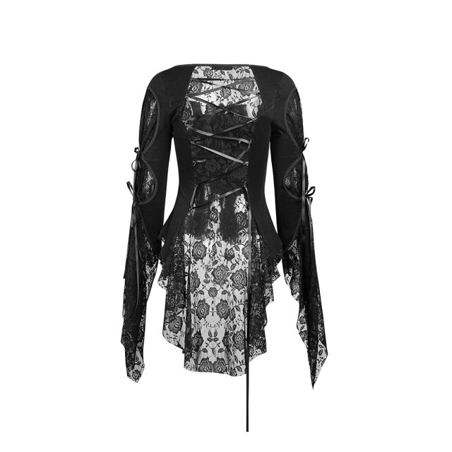 Victorian / Gothic Blouse Dark Amber with Lace - size: L