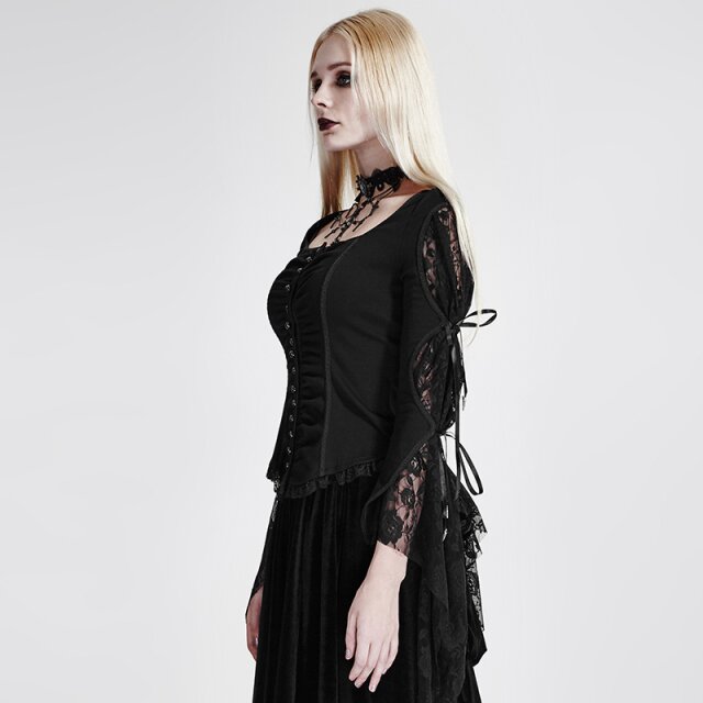 Victorian / Gothic Blouse Dark Amber with Lace - size: L