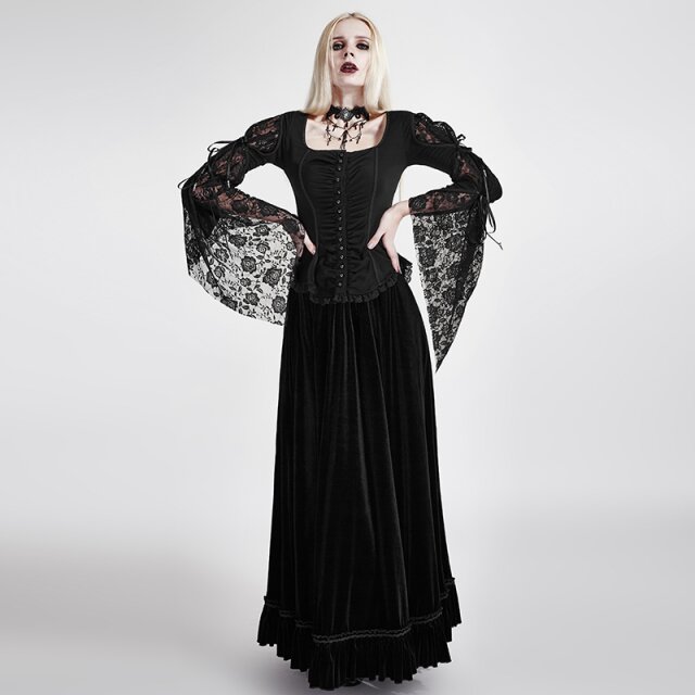 Victorian / Gothic Blouse Dark Amber with Lace - size: L
