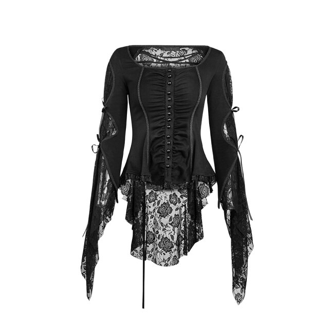 Victorian / Gothic Blouse Dark Amber with Lace - size: L