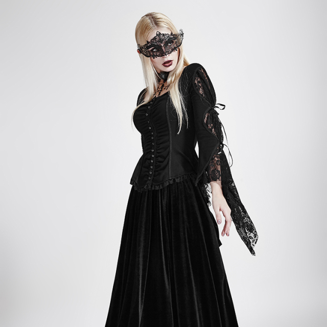 Viktorianische / Gothic-Bluse Dark Amber mit Spitze - Größe: XXL