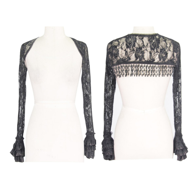 Gothic bolero jacket made of delicate black lace with long sleeves by Devil Fashion