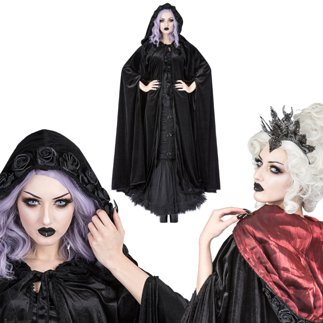 Black gothic velvet cape with flowers in the style of a...