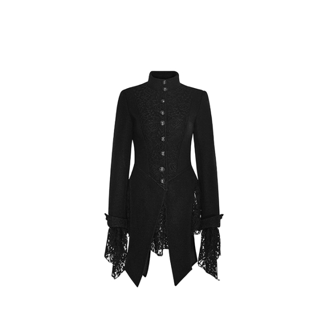 Gothic jacket / tailcoat Black Snow with lace