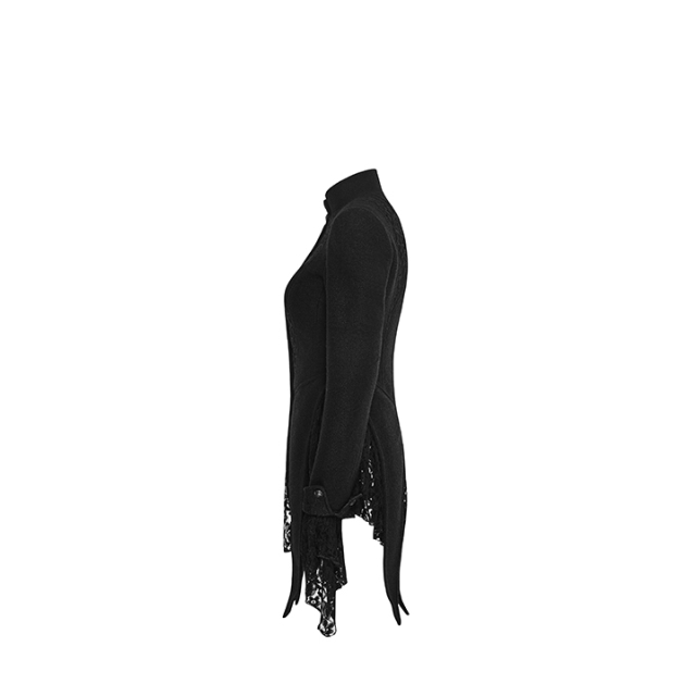 Gothic-Jacke / -Damenfrack Black Snow mit Spitze - Größe: S