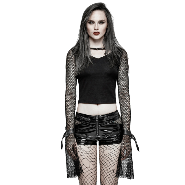 Long-sleeved punk shirt Riot with mesh trumpet sleeves