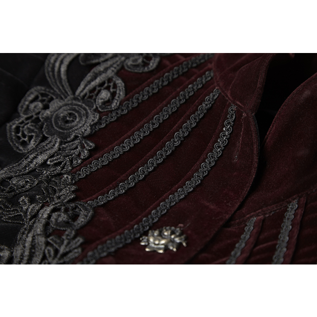 Viktorianische Kurzjacke Duchessa aus rotem und schwarzem Samt mit Puffärmeln - Größe: S