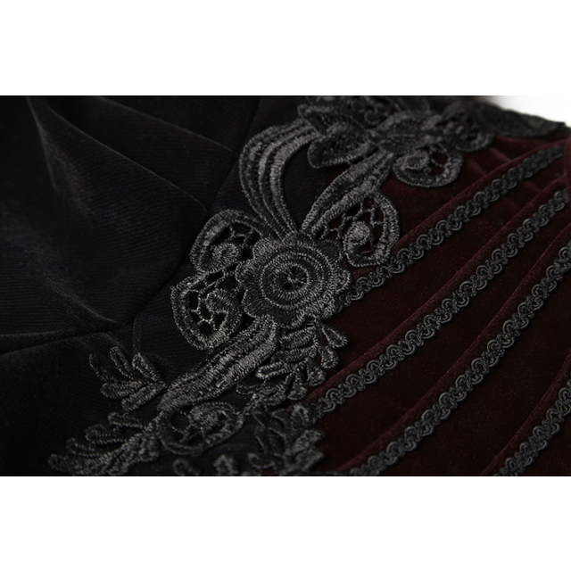 Viktorianische Kurzjacke Duchessa aus rotem und schwarzem Samt mit Puffärmeln - Größe: S