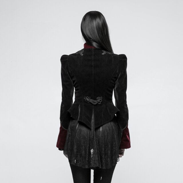 Victorian short jacket Duchessa in red and black velvet with puff sleeves - size: L