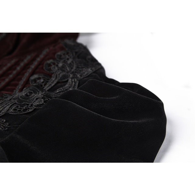 Viktorianische Kurzjacke Duchessa aus rotem und schwarzem Samt mit Puffärmeln - Größe: XS