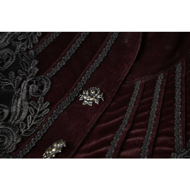 Viktorianische Kurzjacke Duchessa aus rotem und schwarzem Samt mit Puffärmeln - Größe: XXL