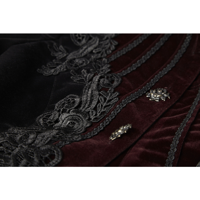 Viktorianische Kurzjacke Duchessa aus rotem und schwarzem Samt mit Puffärmeln - Größe: XXL