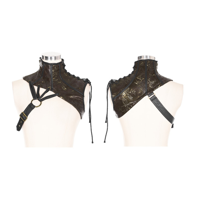 Gothic- / LARP- /Mittelalter-Kragen Jeanne D‘Arc in schwarz oder braun - Größe: XS-S - Farbe: braun