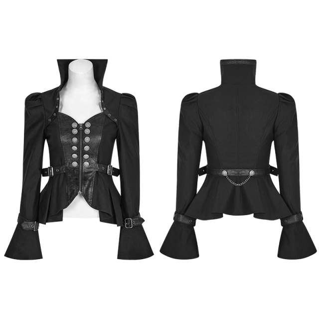 PUNK RAVE Y-778 black uniform gothic jacket / blouse with stand-up collar & peplum