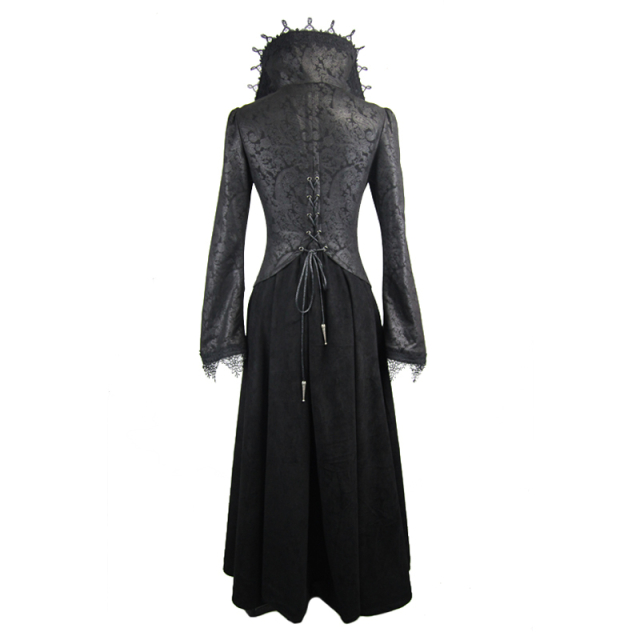 Long Gothic coat Medusa with high collar and deep cleavage