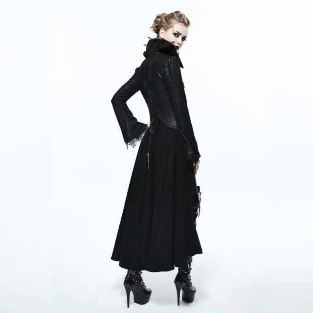 Long Gothic coat Medusa with high collar and deep cleavage - size: S