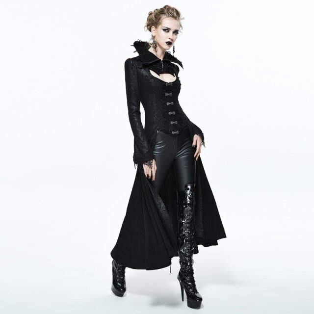 Langer Gothic-Mantel Medusa mit hohem Kragen und tiefem Dekolleté XL
