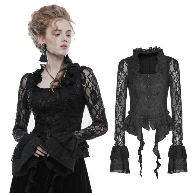 Lace blouse Clara with ruffles and trumpet sleeves - size: M