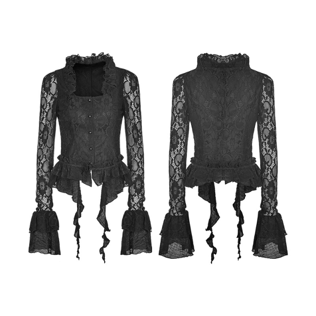 Lace blouse Clara with ruffles and trumpet sleeves - size: M
