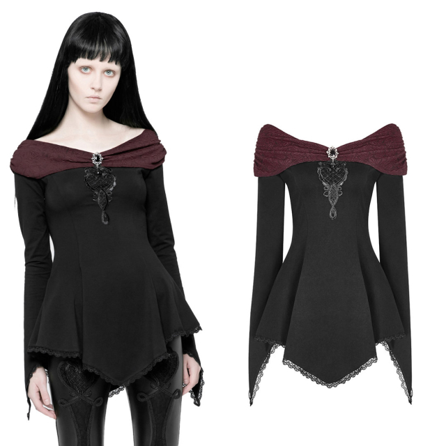 Punk Rave WT-520RD Black tunic / shirt with red collar....