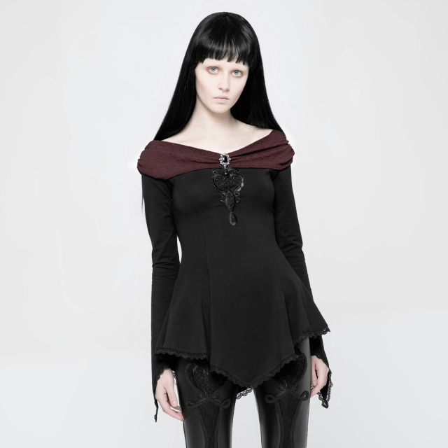 Gothic-Shirt/-Tunika Princessa mit rotem Kragen
