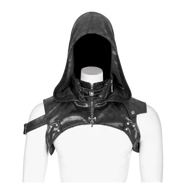 Punk Rave artificial leather hood Carnifex with asymmetrical shoulder part