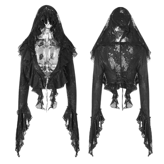 PUNK RAVE WY-886XDF daring Gothic Bolero made of fine black lace with hood