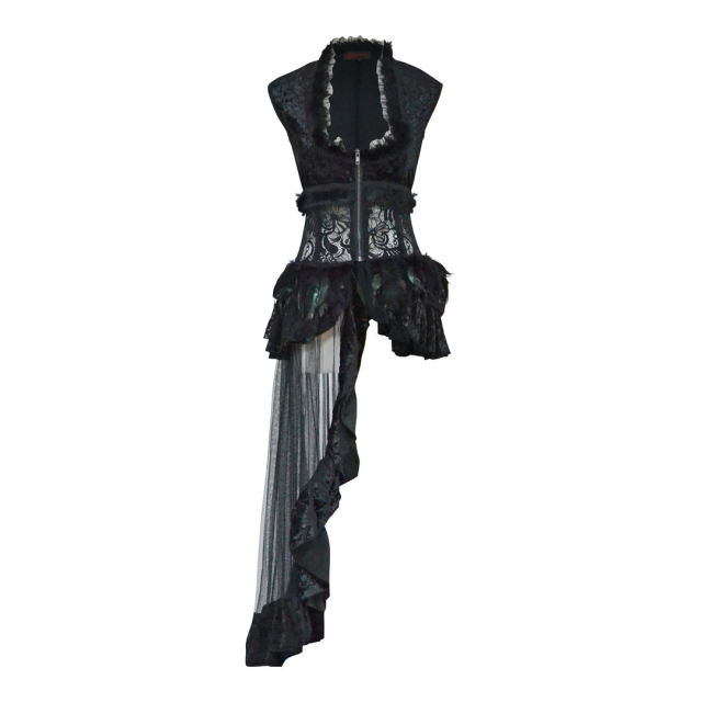 Waistcoat Étoile with asymmetrical train and feather and lace flounce