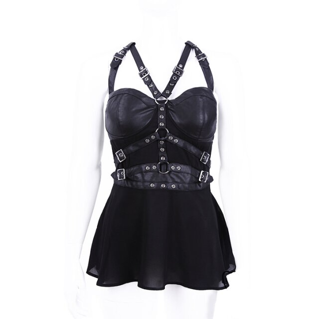 Punk-Harness-Top Mistress mit Schößchen und Riemen - Größe: 3XL
