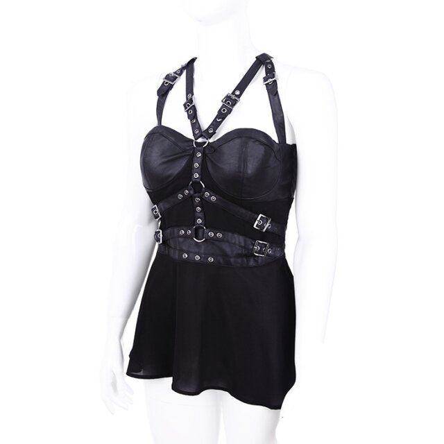 Punk-Harness-Top Mistress mit Schößchen und Riemen - Größe: 3XL