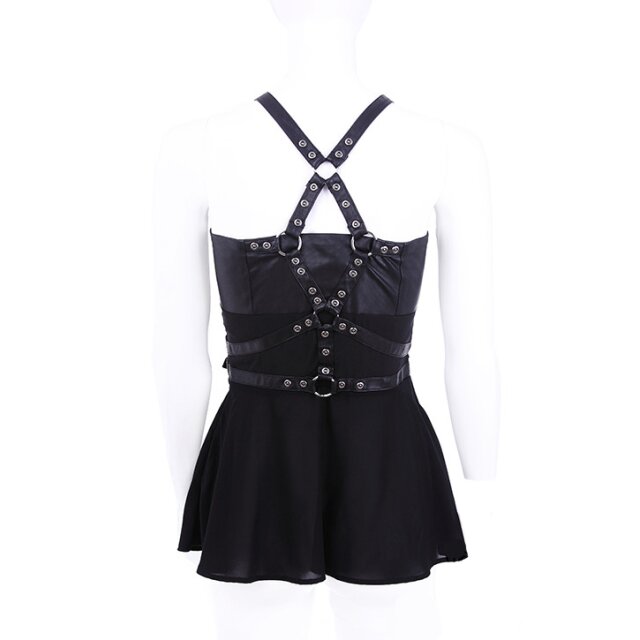 Punk-Harness-Top Mistress mit Schößchen und Riemen - Größe: 3XL