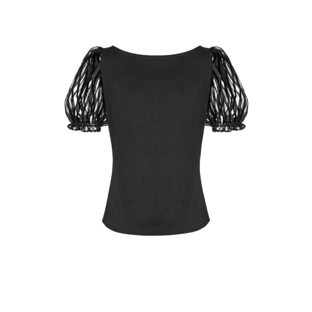 Gothic-Steampunk Kurzarm-Shirt/-Bluse Theresia mit Streifen und Kamée in schwarz oder braun