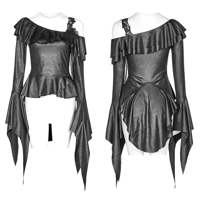 PUNK RAVE Volant-Carmen blouse Night Glow with peplum and dovetail